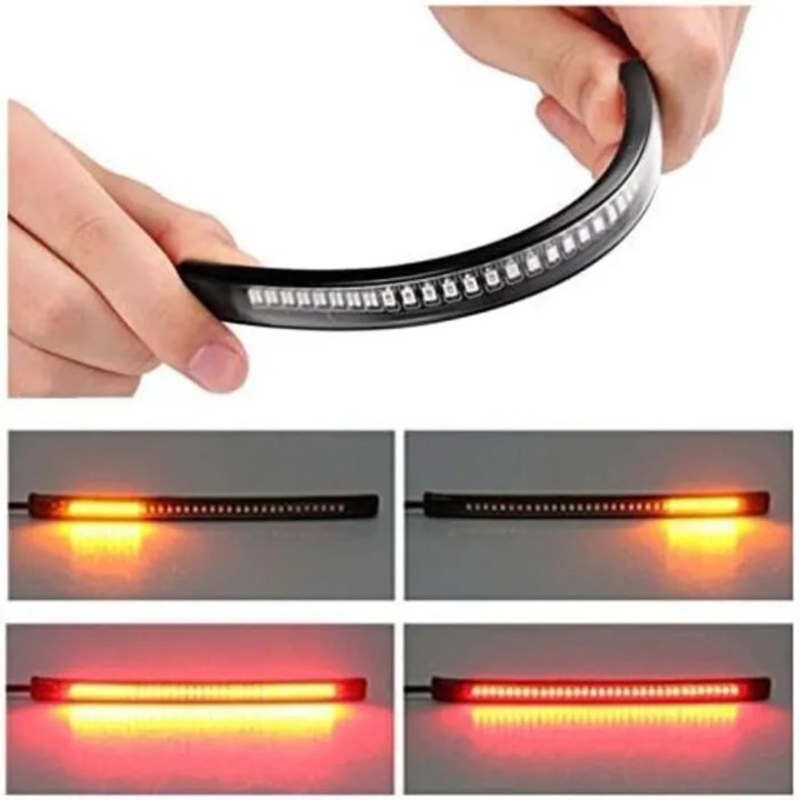 Lumina de frana pentru motocicleta, 48 LED-uri, rosu si chihlimbar, 20.5x1.3cm, impermeabil, consum redus de energie