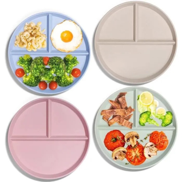 Set farfurii divizate, 4 piese, plastic reutilizabil, sigur pentru masina de spalat vase, 22.9cm, multicolor