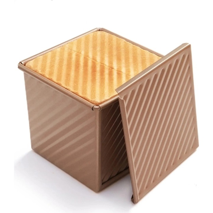 Tava de copt pentru paine, cu capac, otel inoxidabil, non-stick, aurie