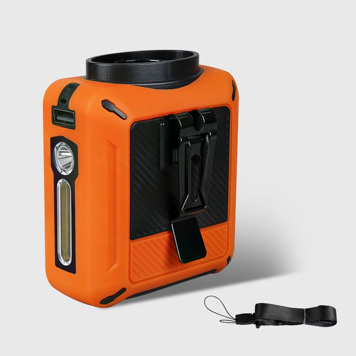 Ventilator portabil cu clip pentru talie, 5 viteze, iluminare LED, 30x10cm, portocalie