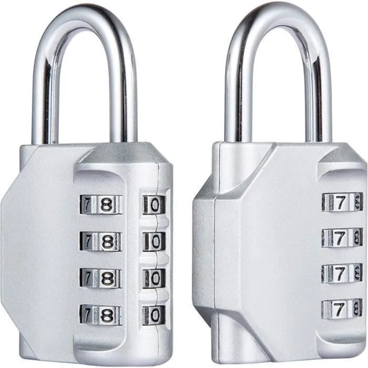 Lacate 2-Pack, combinare 4 cifre, metal inoxidabil, negru, 80x43x20mm