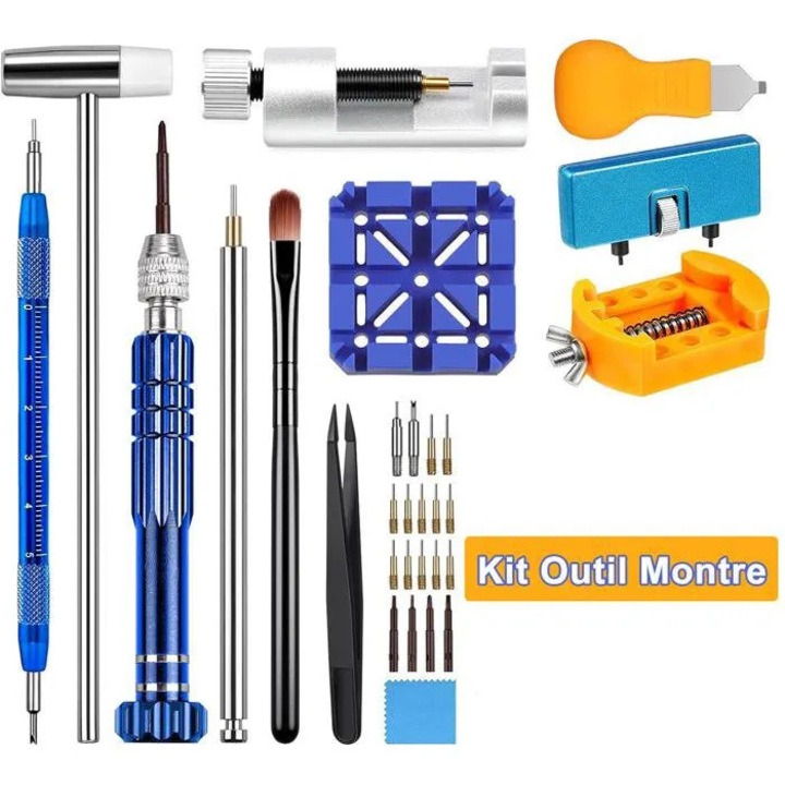 Set unelte pentru reparat ceasuri, 5-in-1, 15 ace de schimb, 50 mm
