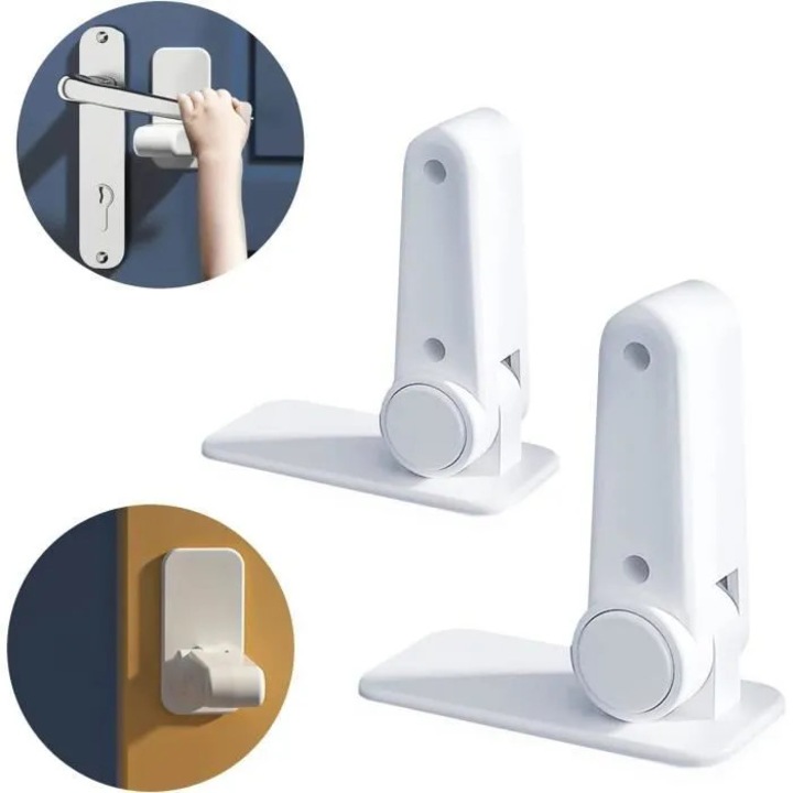Blocator de siguranta pentru manere usi k0367-0814-HS8525, cu banda adeziva, compatibil cu manere tip parghie, alb