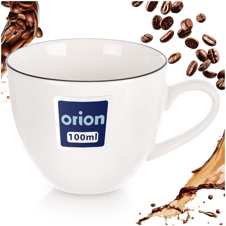 Ceasca Pentru Cafea Espresso, Orion, Decora, 100 ml / 8.5x6.5x5 cm, Portelan, Alb/Negru, Canita Cu Toarta Ergonomica Si Margine Neagra Subtire, Eleganta Pentru Servire Bauturi Calde, Compatibila Cu Masina De Spalat Vase Si Microunde