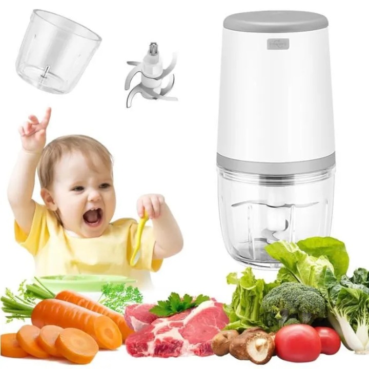 Tocator electric mini, 300ml, 6 lame din otel inoxidabil, portabil, incarcare USB