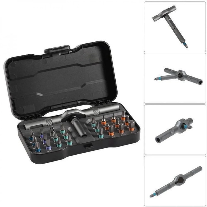 Set de surubelnite multifunctionale 24 in 1, cu capete magnetice interschimbabile, compact si portabil, unelte pentru reparatii acasa