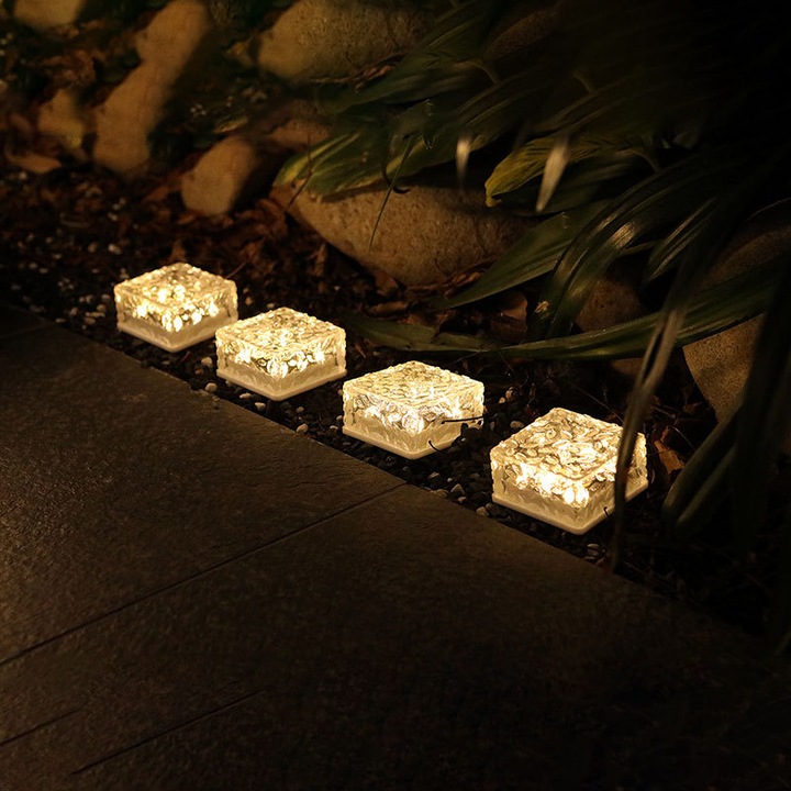 Lampi solare, 4 bucati, lumini de gradina, 10x10cm, lumina alba calda