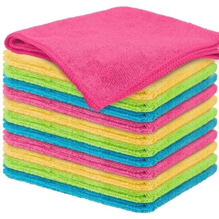 Set 12 lavete din microfibra 30x30cm, absorbante, pentru curatare multi-suprafata