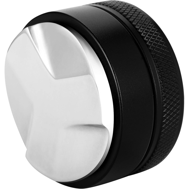 Dispozitiv nivelare cafea, 53mm, din otel inoxidabil, cu baza din metal, cu pad din cauciuc