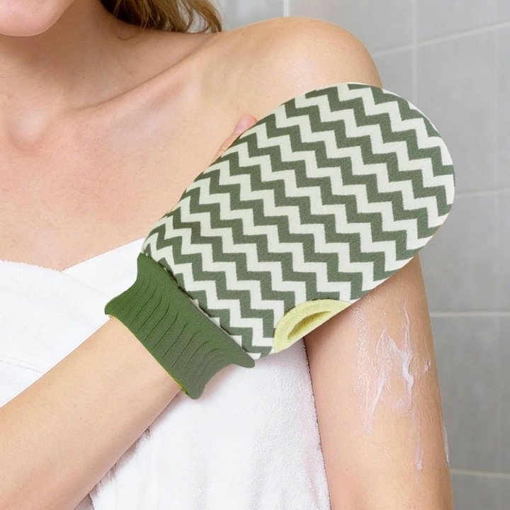 Manusi exfoliante pentru baie, 6 bucati, verde, material durabil, potrivite pentru toate tipurile de piele