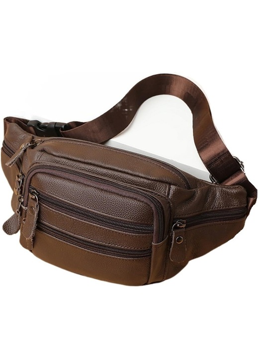 Sportos bőrtáska férfiaknak, barna, övtáska és crossbody táska szett, állítható méretek