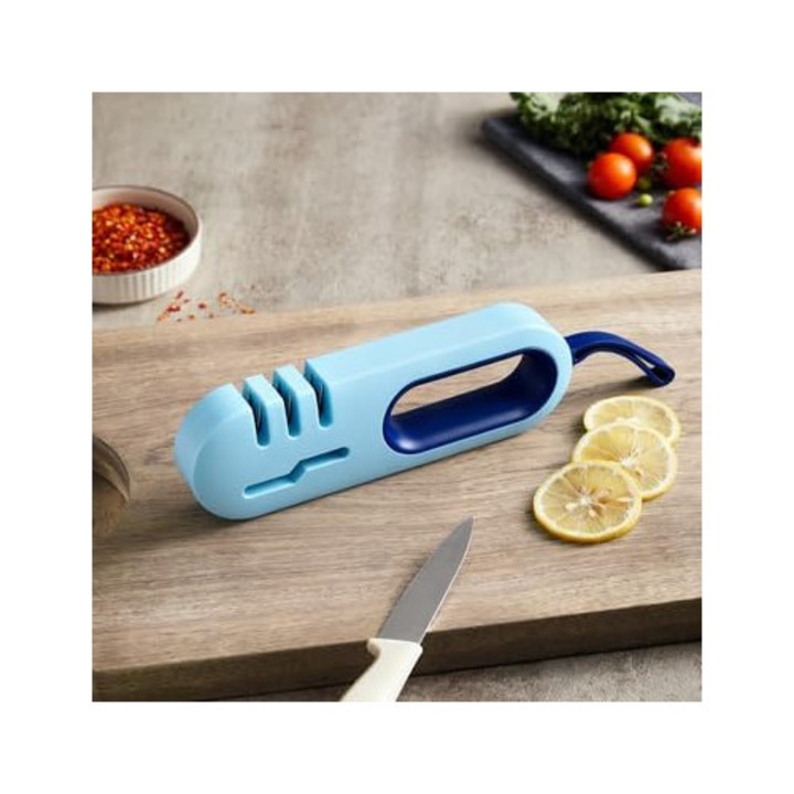 Ascutitor de cutite multifunctional 4 in 1, design antiderapant, pentru bucatarie, albastru