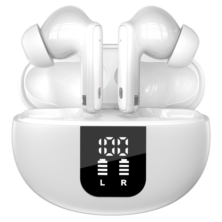 Vezeték nélküli in-ear fülhallgató, 48 óra üzemidő, Bluetooth 5.4, Fehér