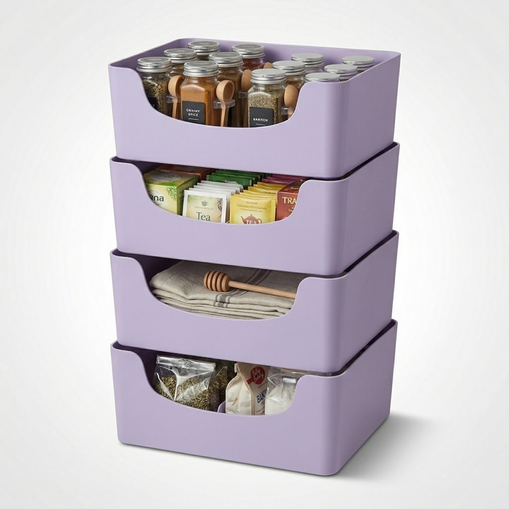 Set 6 cutii depozitare modulare Armonie, mov lila, plastic PLA, 24cm