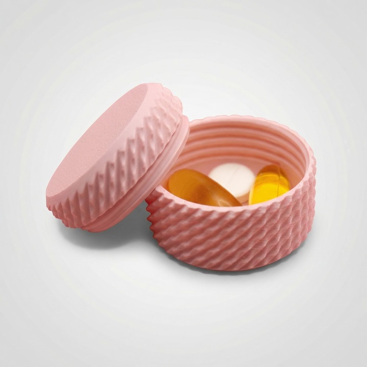 Cutie compactă pentru pastile, roz, plastic PLA, 4 cm, capac filetat