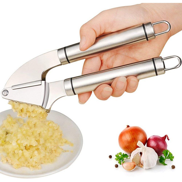 VDSTAR rozsdamentes acél fokhagymaprés, 304-es inox, ergonomikus kialakítás, szétszedhető, otthoni és kereskedelmi használatra