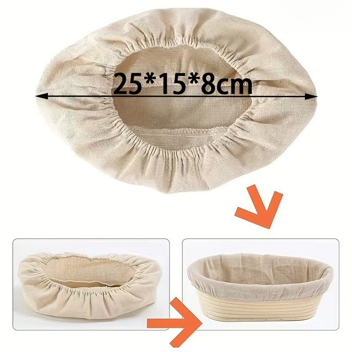 5 db szövet huzat kenyérkosárhoz, 25cm, ovális, újrafelhasználható, tészta kelesztéséhez