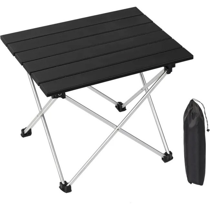 Masa de camping pliabila, aluminiu, ultra-usoara, rezistenta la apa, 50x50cm, set cu geanta de transport