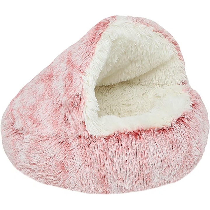 Culcus pentru caini, model pestera, roz, 40cm, pentru caini mici si pisici, lavabil, non-alunecare