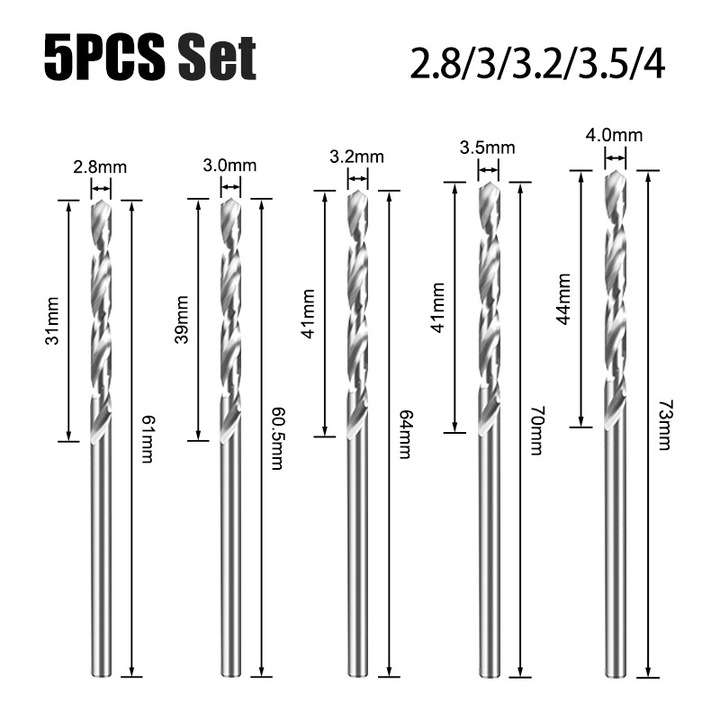 Set burghie pentru lemn, 5 piese, dimensiuni 2.8x3x3.2x3.5x4