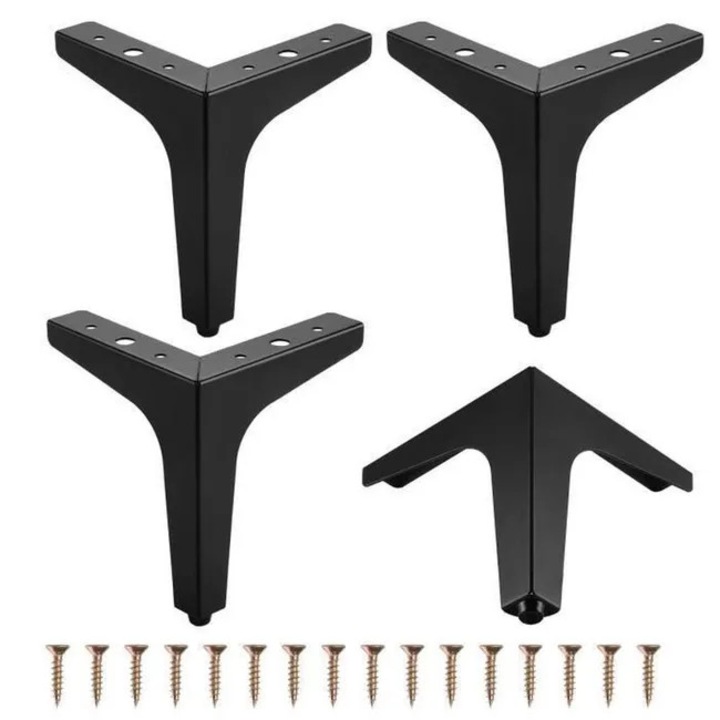 Set de 4 picioare metalice pentru mobilier, 13cm, negru, cu 16 suruburi