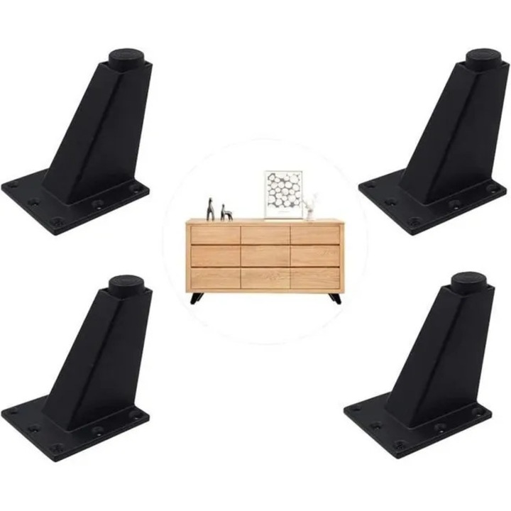 Set de 4 picioare de mobilier ajustabile, aluminiu, pentru bucatarii si bai, negru