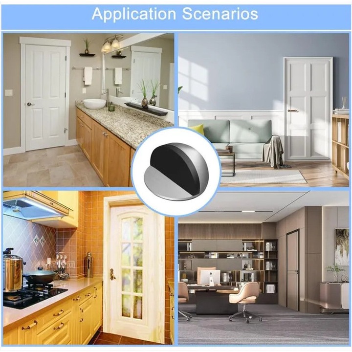 Set 5 bucati opritoare de usa, din otel inoxidabil autoadeziv, cu pad-uri din cauciuc, pentru toate tipurile de pardoseli