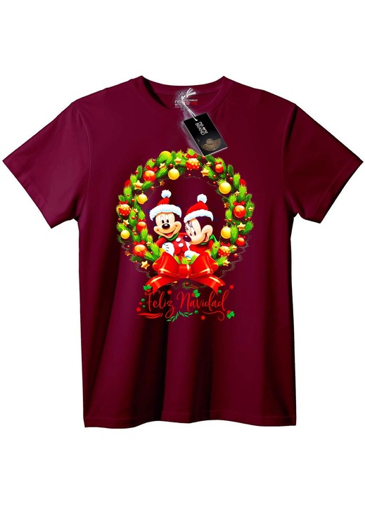 Mickey & Minnie karácsonyi póló, bordó, 7XL