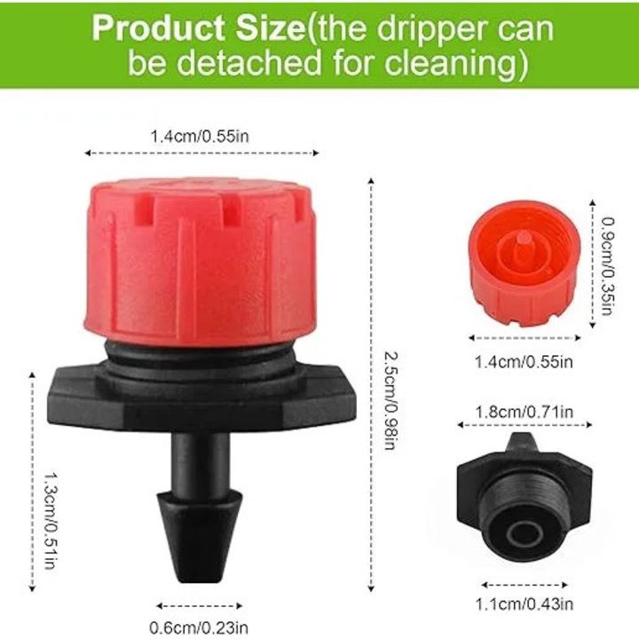 Set 200 picuratori ajustabili, sistem de irigare prin picurare micro-flux 1/4-inch, 8 duze, utilizare versatila, 4mm/7mm