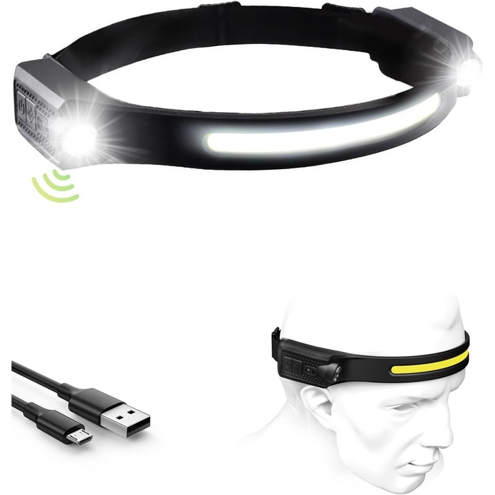 Lanterna LED reincarcabila, design cu doua capete, senzor de miscare, neagra, 1 unitate