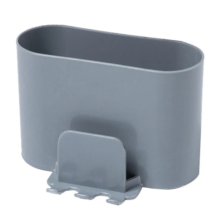 Suport periute de dinti, montare pe perete, design cu doua straturi, gri, 11x7.7x4.5cm