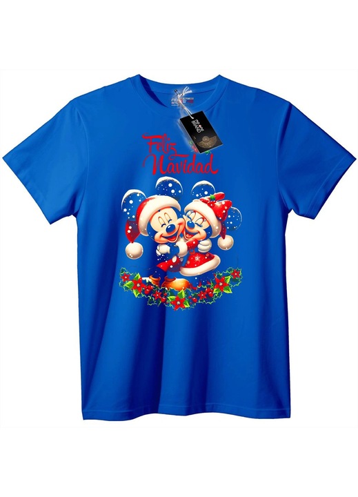 Mickey & Minnie karácsonyi póló, kék, XL