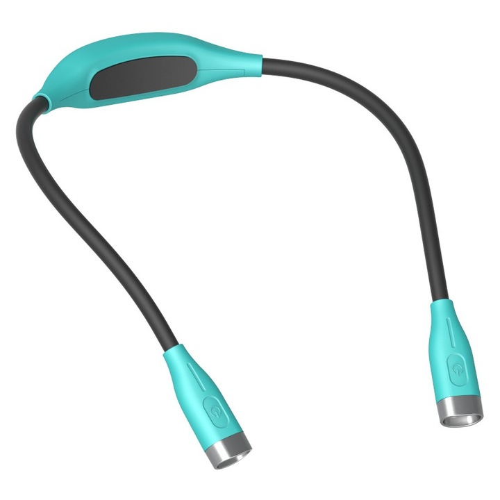 Lampa de citit cu LED reincarcabila, 3 niveluri de luminozitate, brat flexibil din silicon moale, albastra.