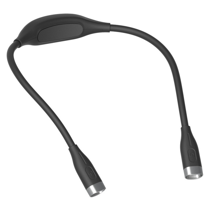 Lampa de citit cu LED reincarcabila, 3 niveluri de luminozitate, brat flexibil din silicon moale, neagra.