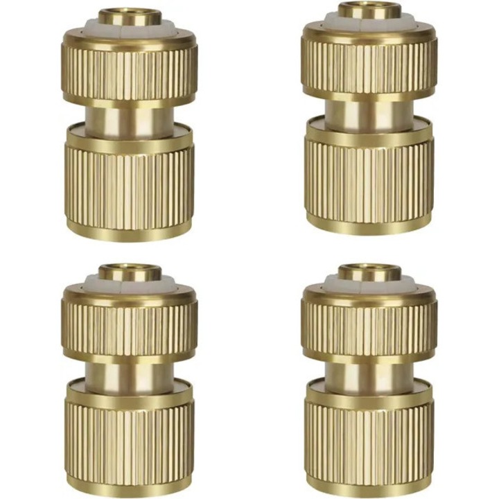 Set de 4 mufe rapide din alama pentru furtun de gradina, 1/2 inch, rezistente la rugina, etansare din cauciuc