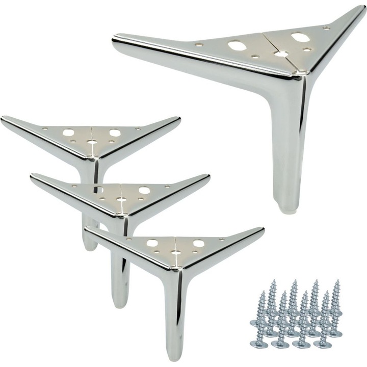 Set de patru picioare de mobilier, cromat argintiu elegant, 12cm, 14.5cm latime