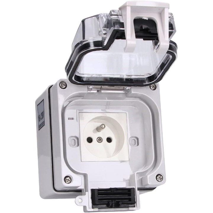 Priza exterioara, 250V 16A, cu capac de blocare, carcasa ABS, protectie IP66, pentru gradini si ateliere