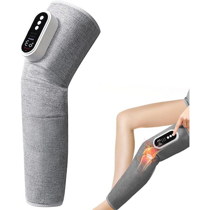 Aparat de masaj pentru picioare, trei moduri de masaj, functie de incalzire, gri, dimensiune ajustabila