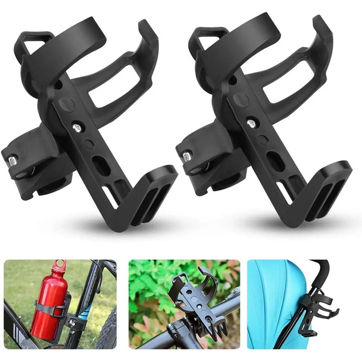 Suporturi pentru sticle de apa bicicleta, set 2 buc, rotire 360°, compatibile cu biciclete, carucioare, dimensiune 70-100mm