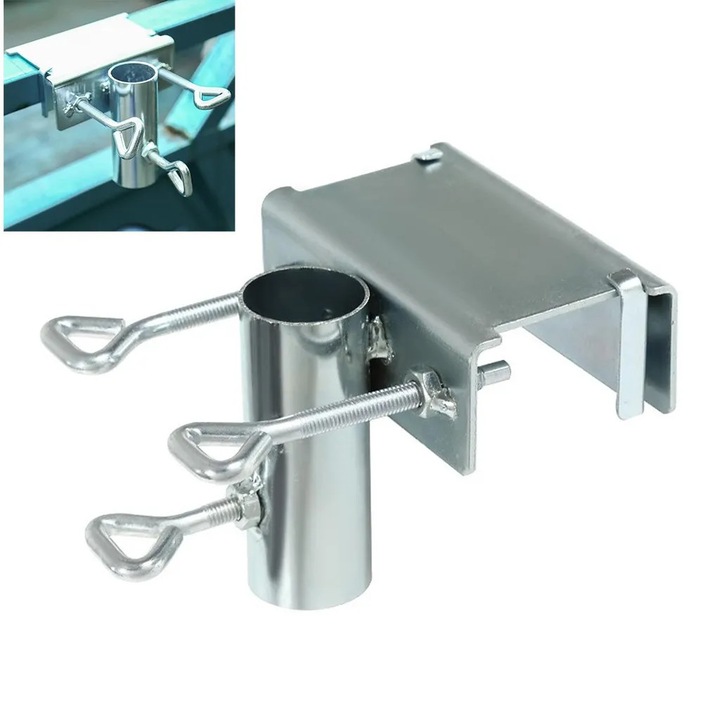 Suport umbrele metalic pentru balcon, ajustabil, fixare stabila, fara unelte, compatibil cu diverse balustrade