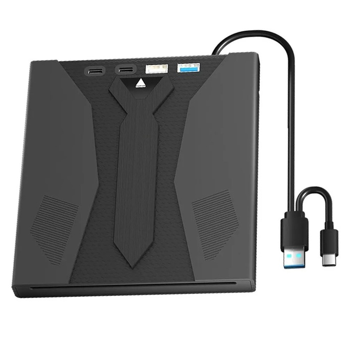 Többfunkciós 7 az 1-ben hub, USB 3.0 és Type-C, CD/DVD olvasó, hordozható kialakítás, illesztőprogramok nélkül, fekete