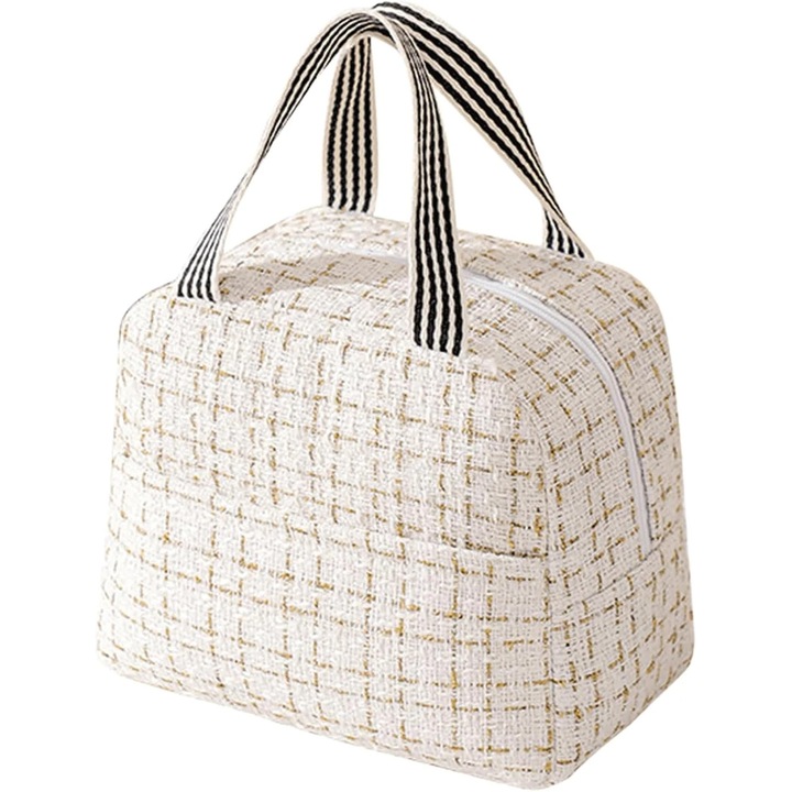 Geanta termo-izolanta pentru pranz, bej, capacitate mare, 23x14x20cm, design modern