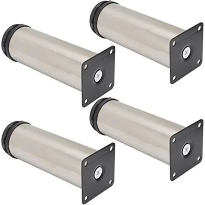 Set 4 picioare reglabile pentru mobilier, 20cm, otel inoxidabil, 50mm diametru, 63mm lungime placuta, culoare variata