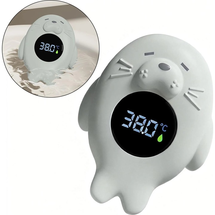 Termometru pentru baie copii, electronic, cu display LED, temperatura tri-color, waterproof, PVC, 10x5cm