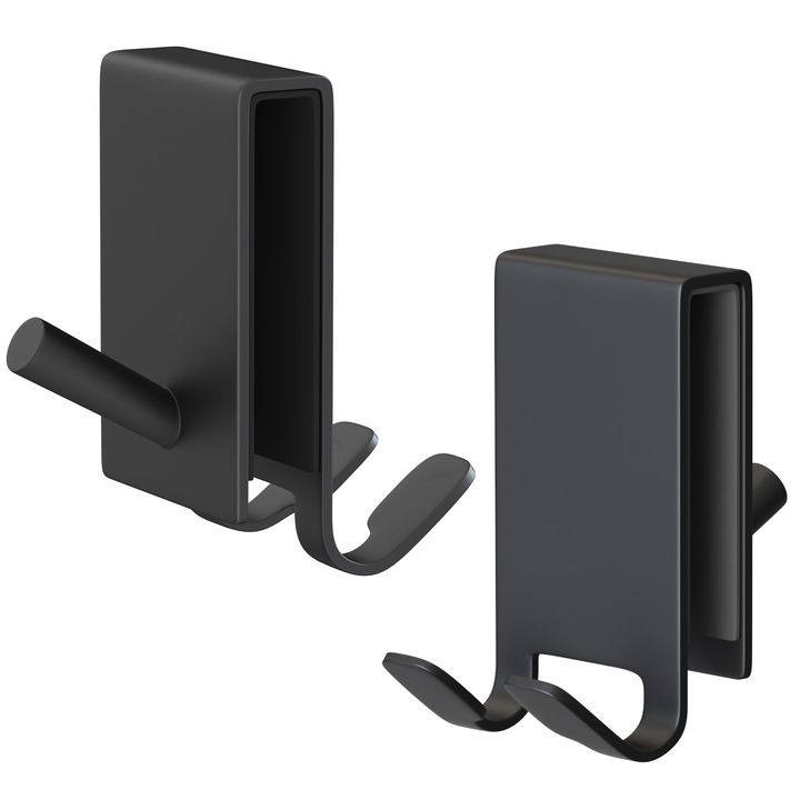 Set de 2 suporturi pentru usa de dus, inox, negru, design curbat, fara gaurire