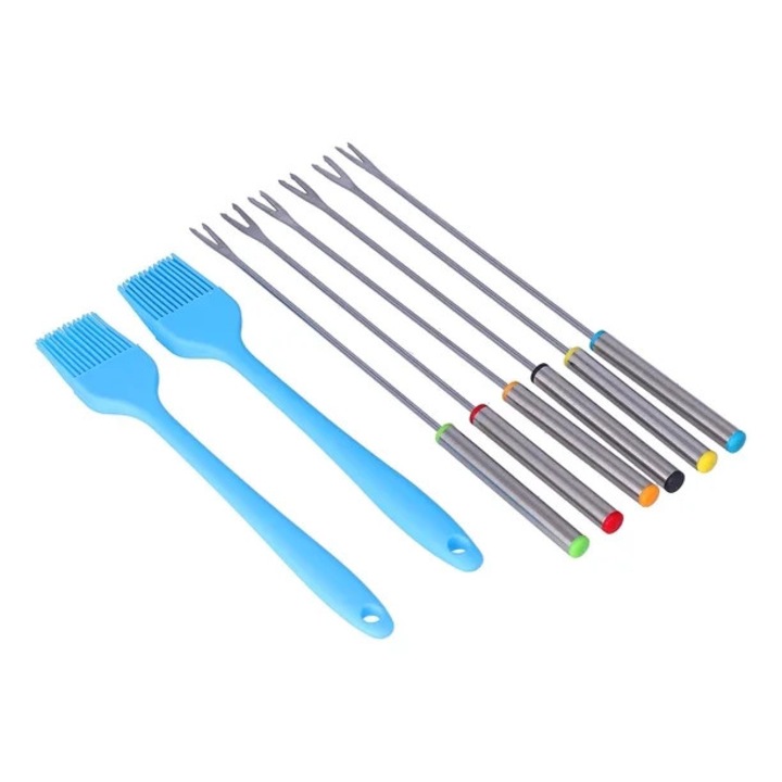 Set ustensile gratar, inox, cap de pensula din silicon, maner confortabil