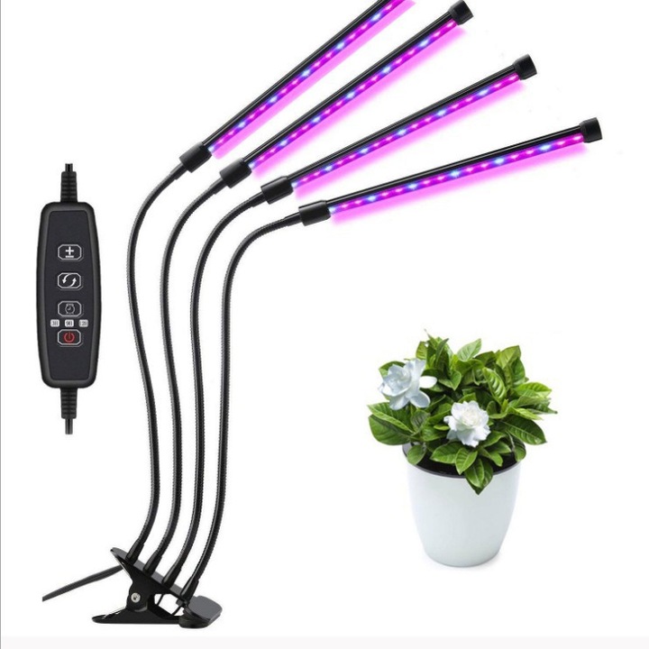 Lampa de crestere pentru plante cu spectru complet, 80 LED-uri, 3 moduri, 9 niveluri de luminozitate, flexibila, cu clema, multicolor
