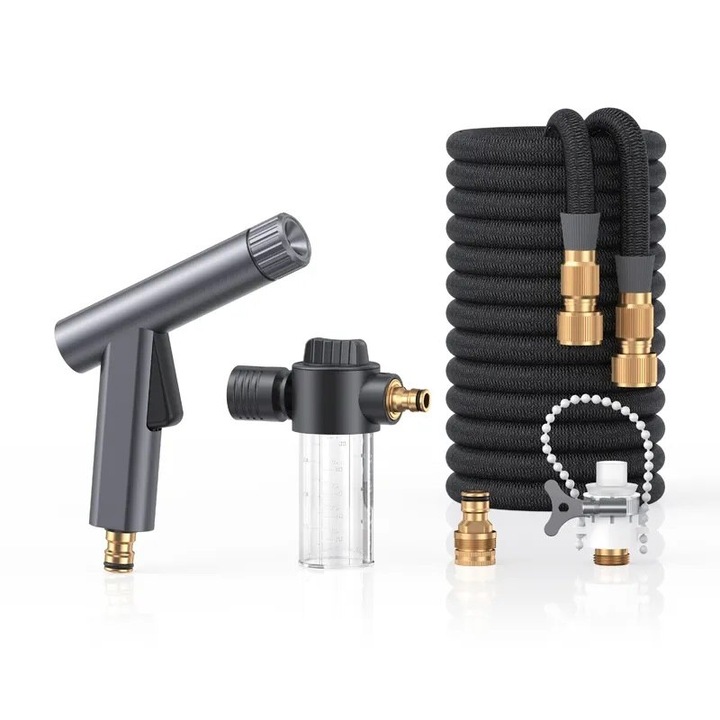 Pistol cu presiune portabil, cu furtun, suport detergent, reglabil, potrivit pentru automobile, gradini si aparate de curatat cu inalta presiune de uz casnic