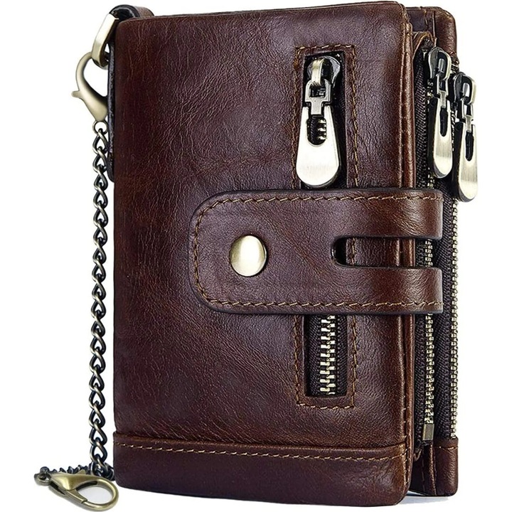 Portofel barbati din piele naturala, 16 sloturi pentru carduri, protectie RFID, negru, 9x2.5x11.5cm