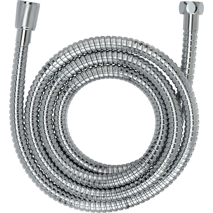 Hose de dus, 150 cm, inox, argintiu, piese ceramice, protectie anti-intors, set